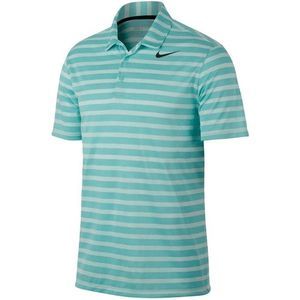 NEW Mens Medium Nike Breathe Stripe Golf Polo Logo 833065-446 Light Aqua White